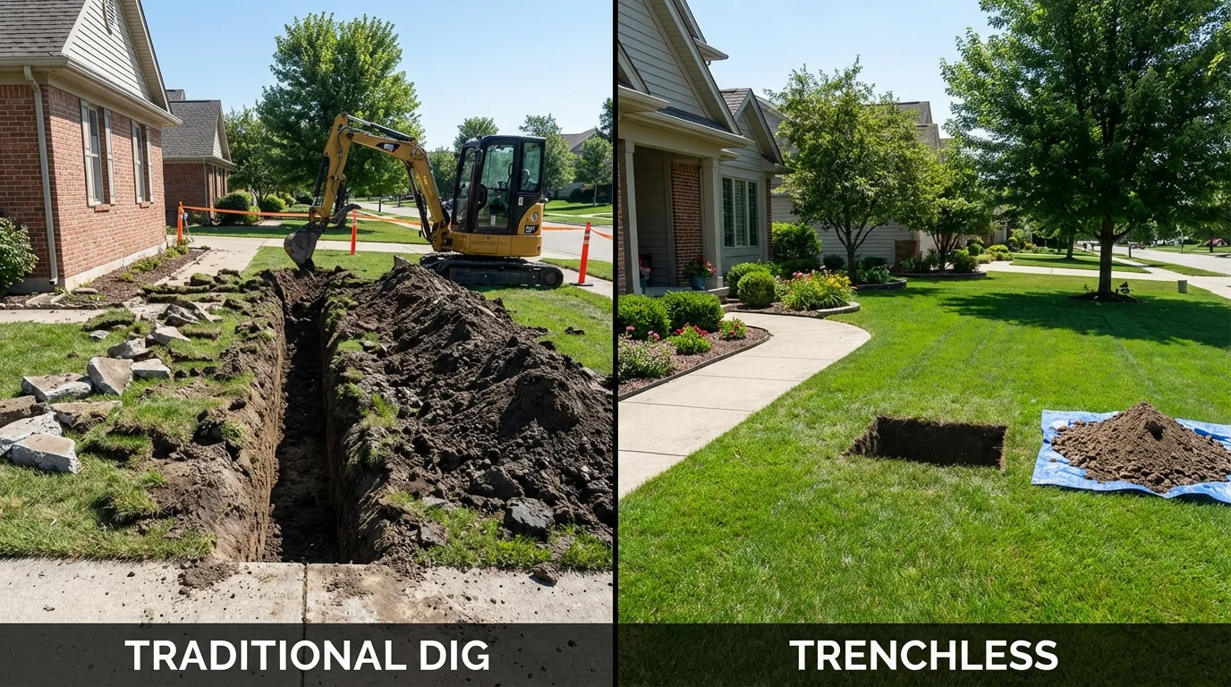 Trenchless sewer repair with minimal yard damage versus traditional excavation in Montello, WI